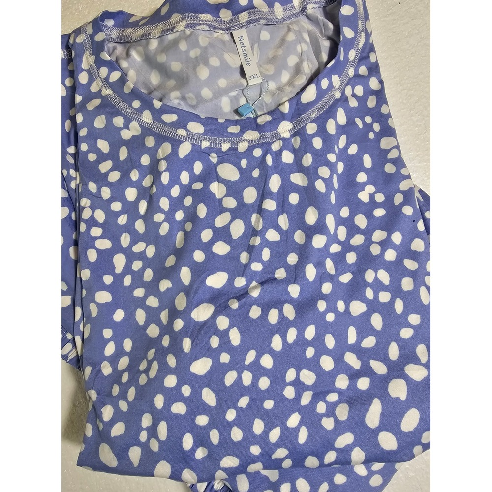 Netsmile Womens Blue Polka Dot Pajama Set Long Sleeve Top Wide Leg Pants 3XL NEW - Picture 6 of 6
